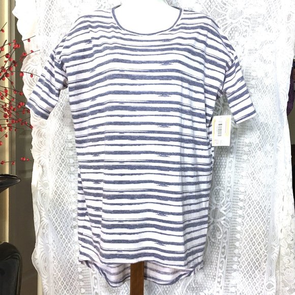 NWT LuLaRoe Irma Tunic Top Blouse XXS Grey Gray Stripes Hi Low Hem NEW - Picture 2 of 8